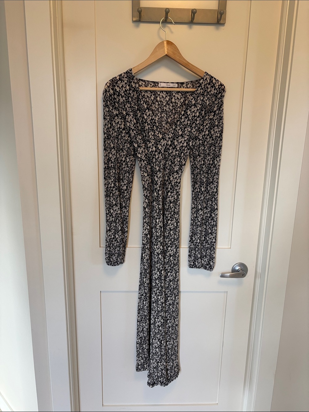 Mango Black and White Floral Wrap Maxi Dress